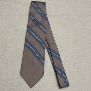 Givenchy Classic Taupe and Blue Silk Striped Tie—Great Condition!